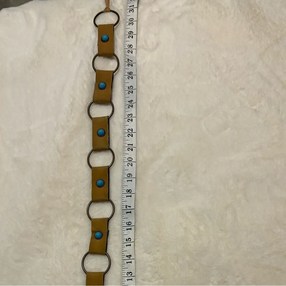 Women’s Tan Ring Belt with Turquoise Gems and Tie Waist